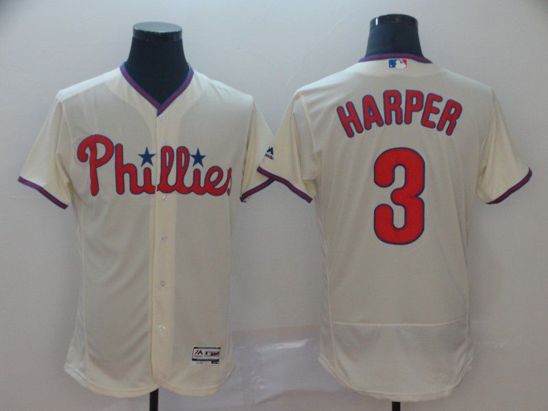 Men Philadelphia Phillies #3 Harper Cream Elite MLB Jerseys